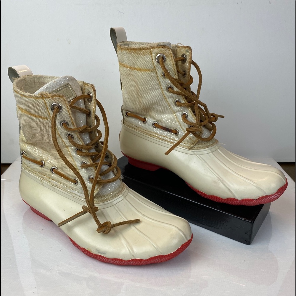 SPERRY Top-Sider Womens Sparkle Ivory red bottom Waterproof Rubber boot …